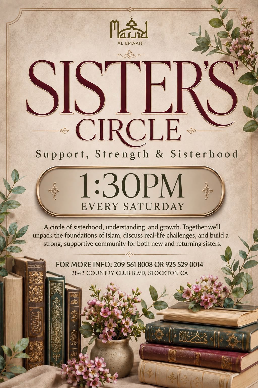 Event Flyer — Sister's Circle, every Saturday at 1:30 PM